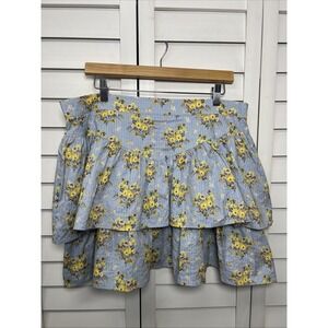 Happy x Nature Floral Tiered Ruffle Cotton Cottagecore Mini Skirt Size 14